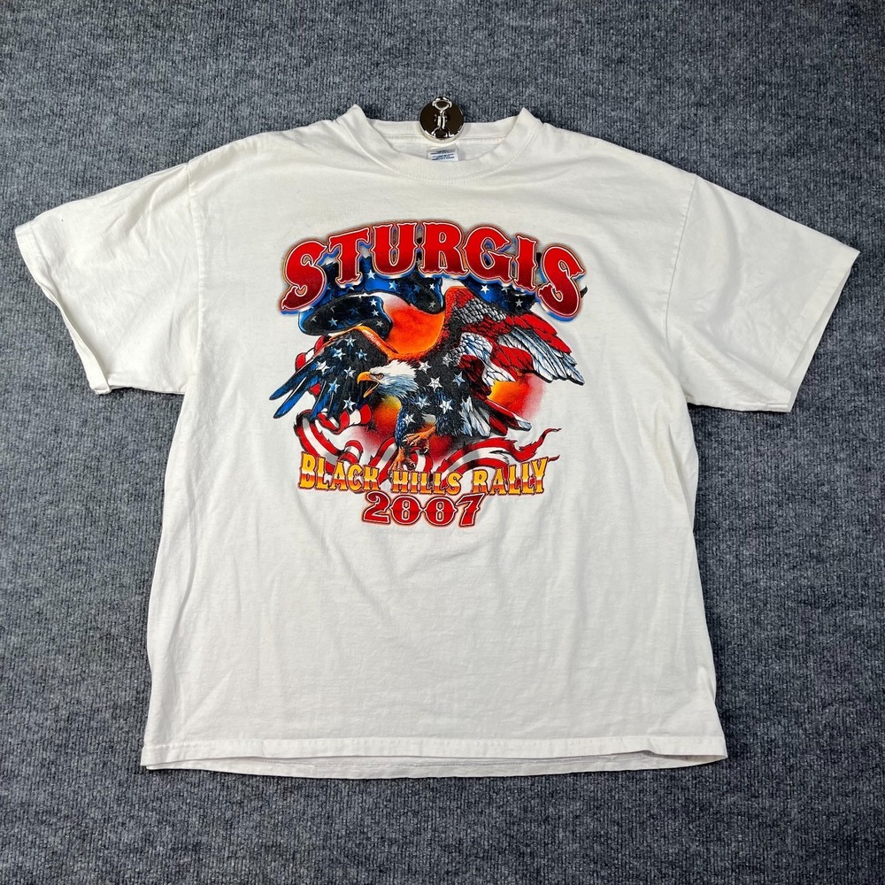 Delta Magnum Weight T Shirt Mens XL White Cotton Sturgis Eagle Black Hills Rally